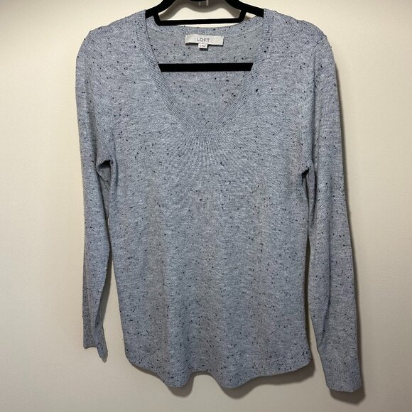 Loft Gray Black Flecked Scoop Neck Tunic Lightweight Sweater Speckled - Small - Picture 2 of 5